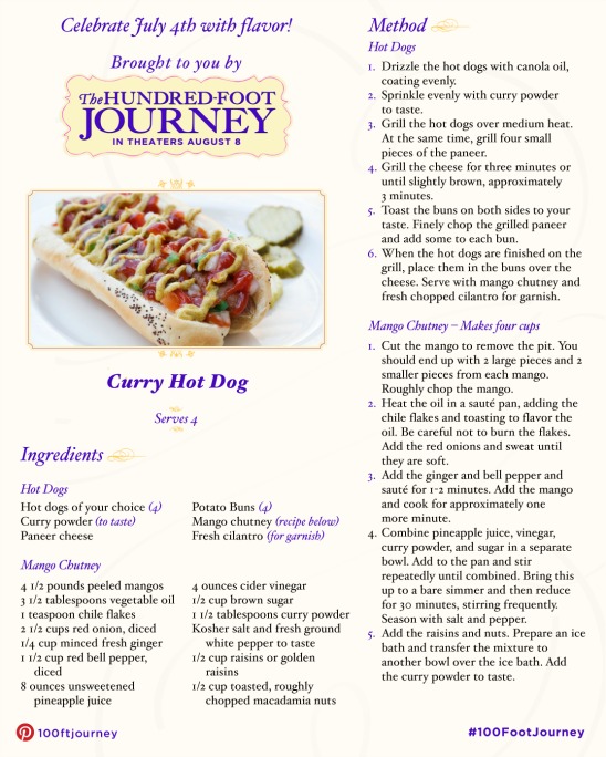curry hot dog recipe - the hundred foot journey