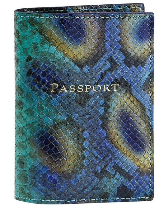 Peacock Embossed Python Leather passport holder