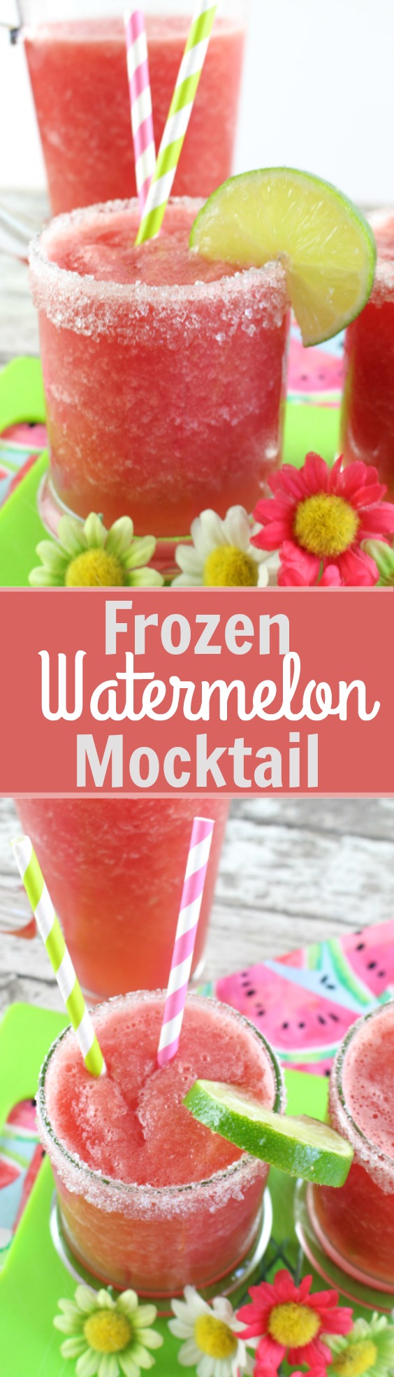 Frozen Watermelon Mocktail - Fresh watermelon, frozen limeade, and sugar comes together to make a refreshing and vibrant summer drink!