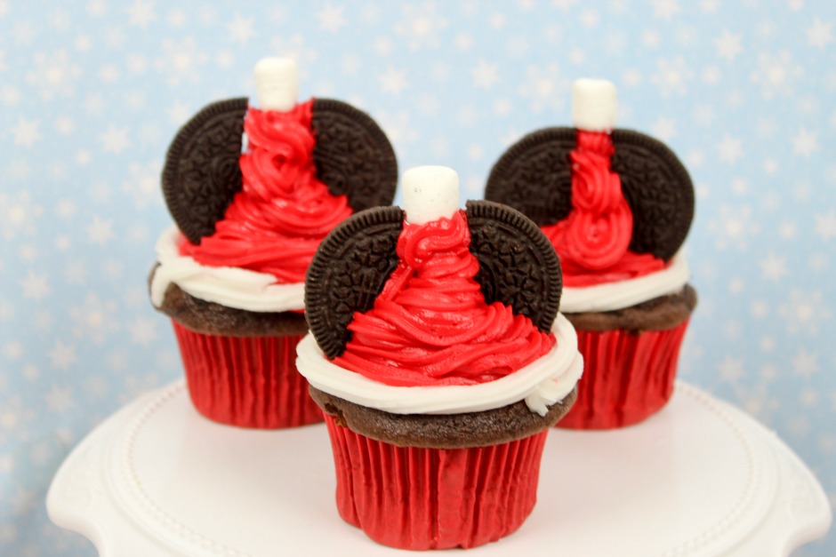 Mickey Mouse Holiday Cupcakes - Mickey Santa Hat Cupcakes