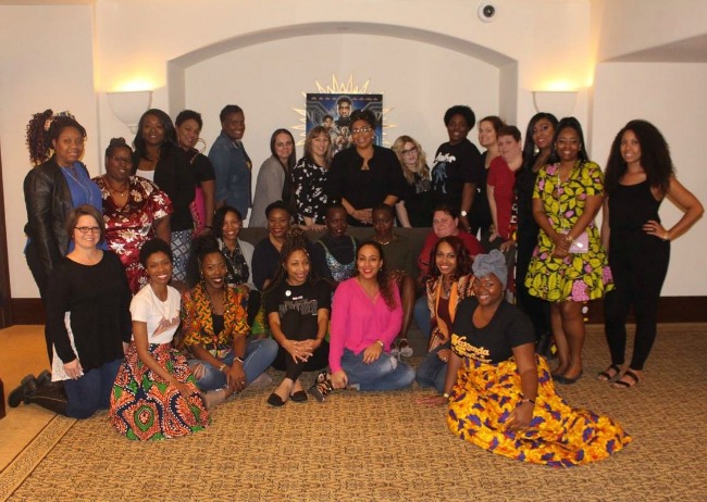 Blank Panther Press Group Shot with Lupita Nyong’o and Danai Gurira