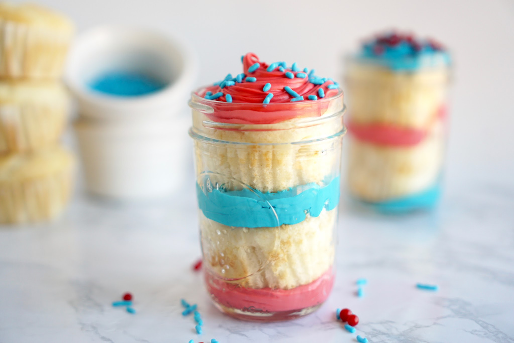 Red White and Blue Patriotic Cupcake in a Jar
