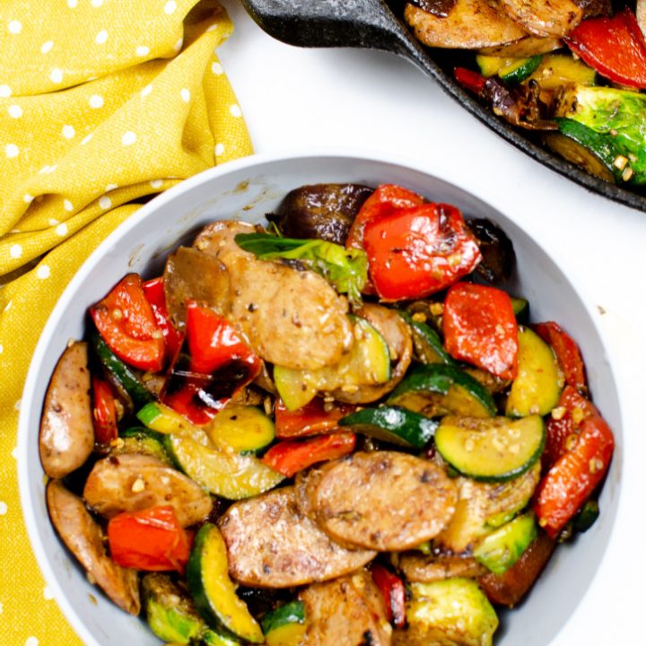 Chicken Sausage and Veggie Skillet is easy, fast and delicious to make.